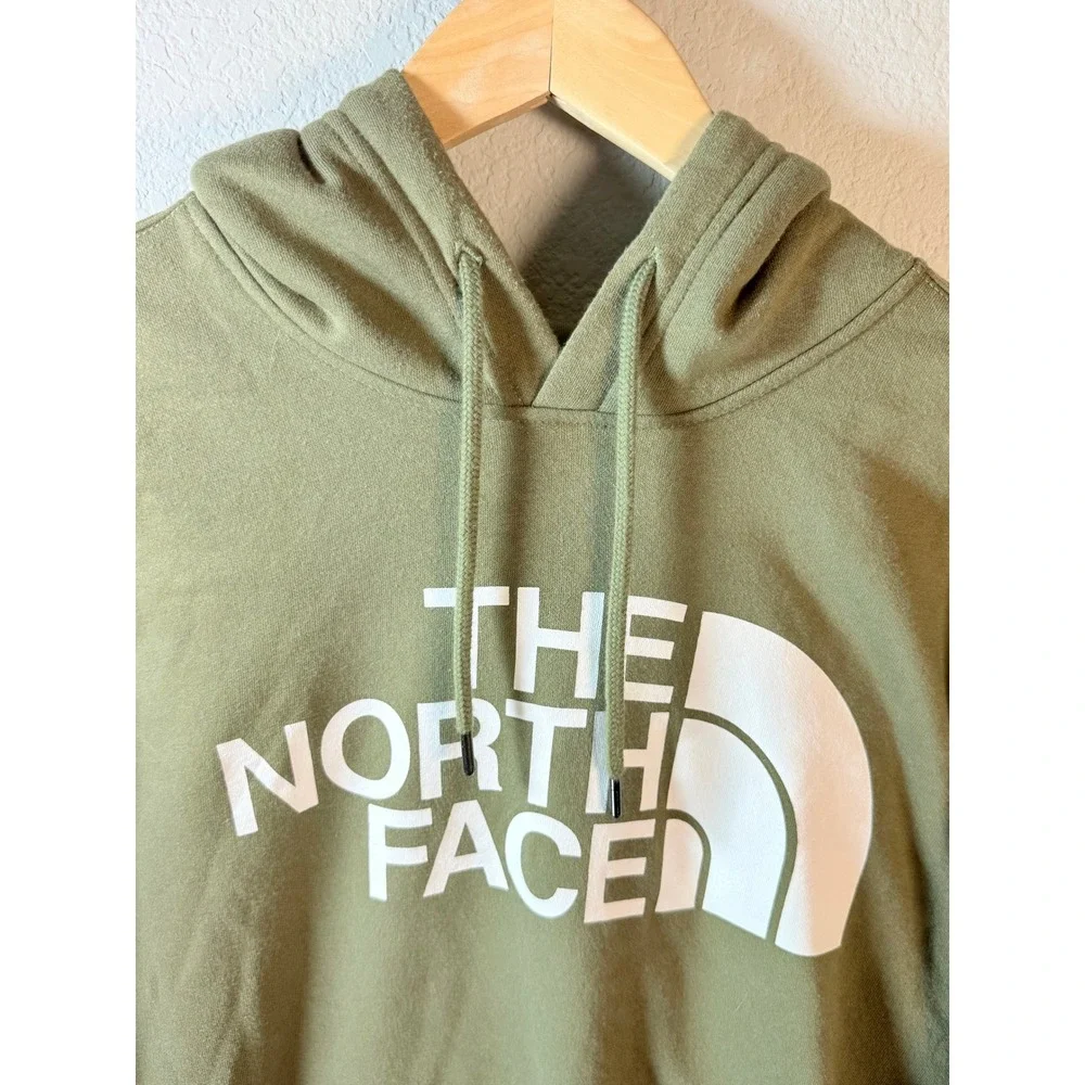 North Face Mens Medium Olive Green Logo Pullover Hoodie Kangaroo Pocket